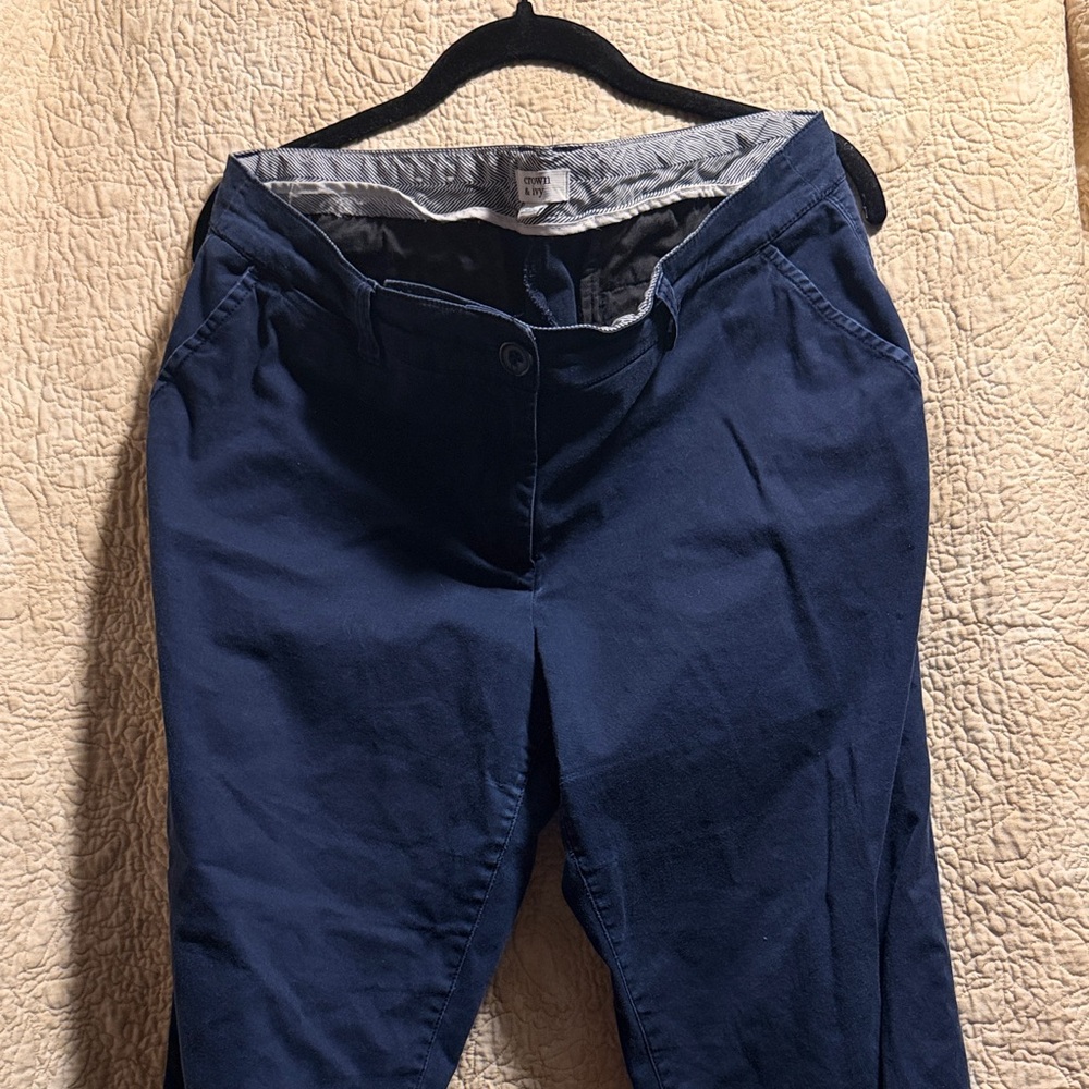 Crown & Ivy Striped Navy Trousers